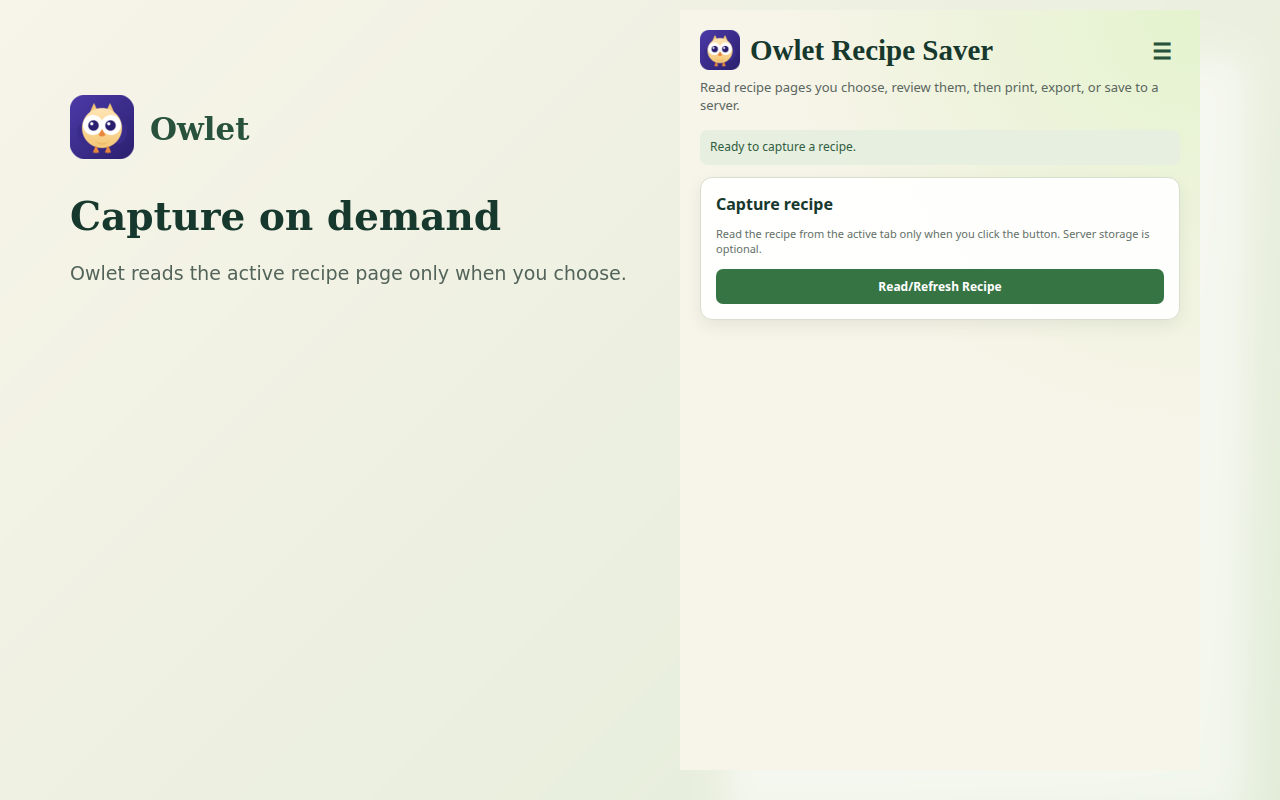 Owlet recipe capture